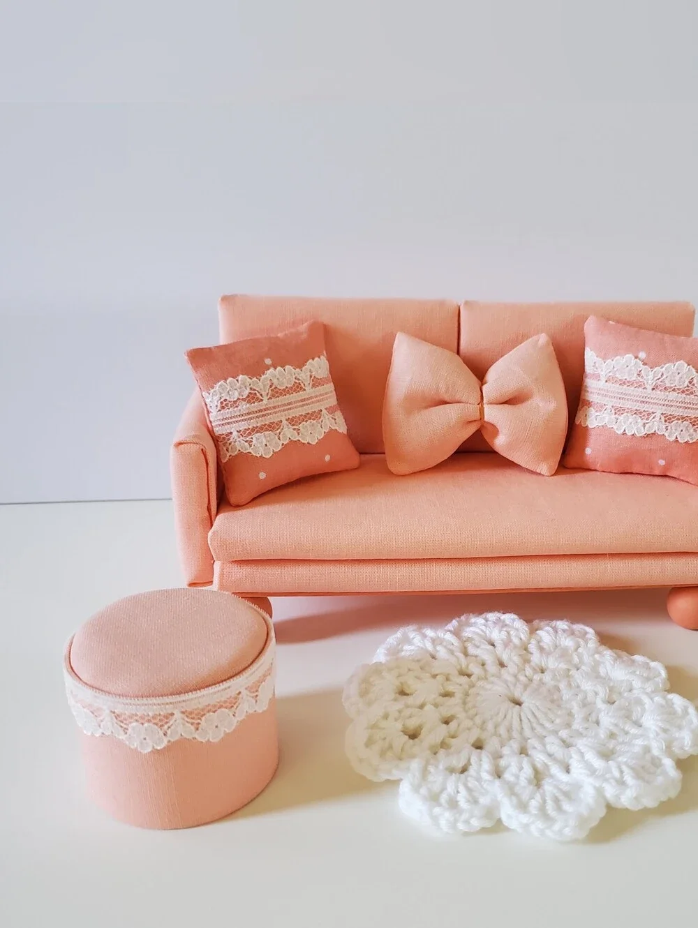 Miniature Dollhouse Peach Sofa Ottoman Rug 1:12 Scale